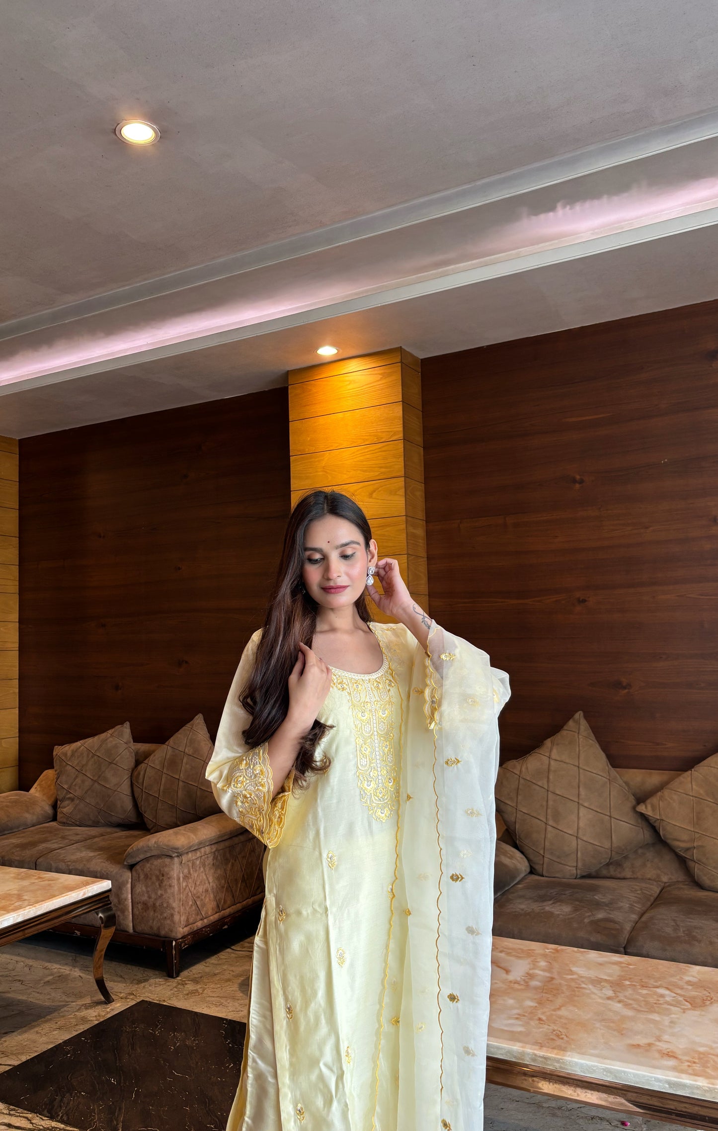 APOORVA SHARMA in TARINI - Lime Yellow Chanderi Suit Set