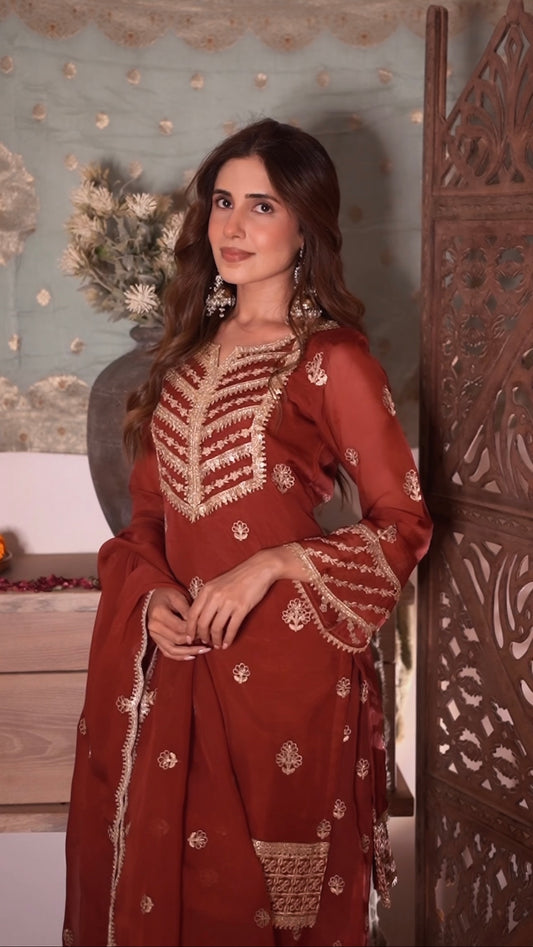 Kriti Singh in SIYAH - Rust Organza Sharara Set