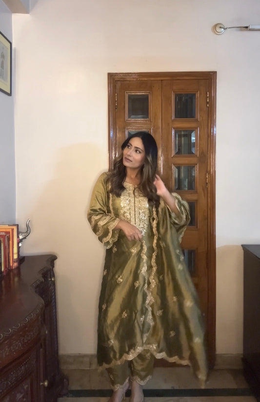 Shivangini Singh Rathore in ZOYA - Olive green Tissue-Organza Suit Set