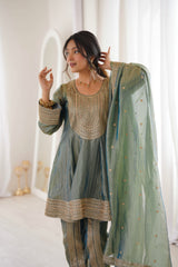 Arti Chauhan in ZIA - Sage Blue Tissue-Organza Anarkali Set.