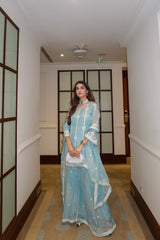 Meher Taluja in Chandani - Blue Organza Sharara Set.