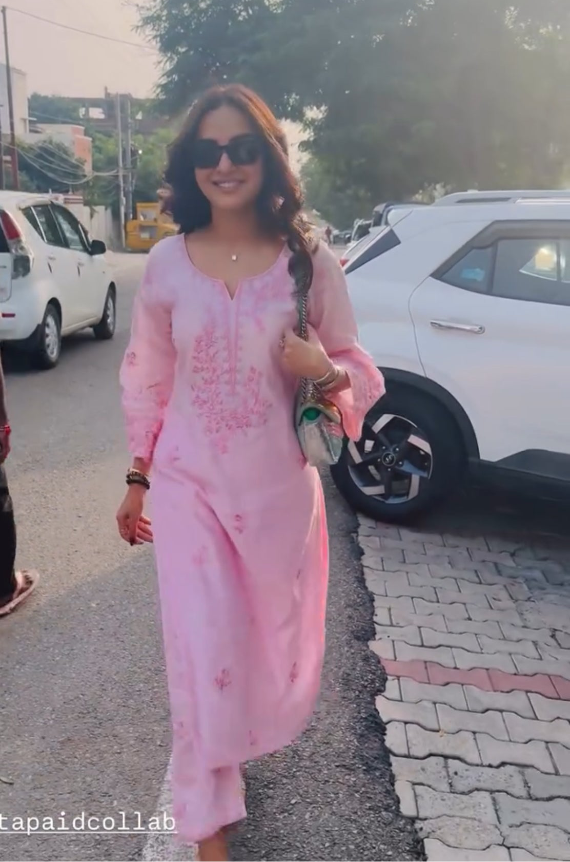 Jasmin Bhasin in KIARA - Pink Chanderi Suit Set