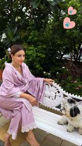 Soha Ali Khan in MEGHA - Lavender Cotton Suit Set