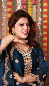 Saloni Sehra in Gul- Blue Embroidered Chanderi Suit Set