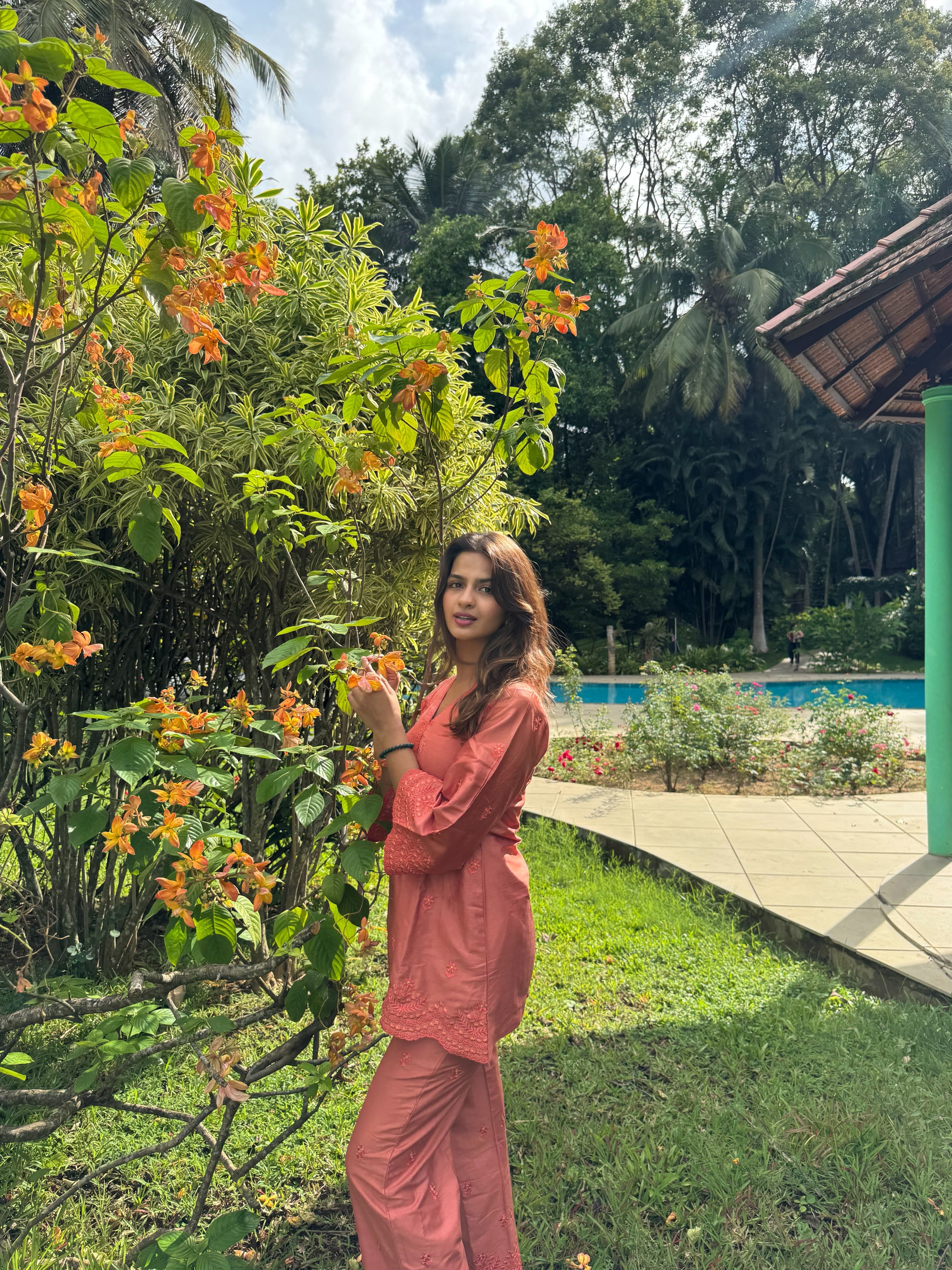 Shruti Chauuhan in ZORA - Rust Embroidered Co-ord Set