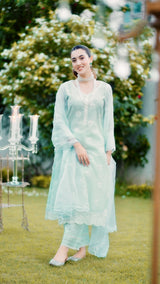 Tanisha Puri in Neelkamal - Mint Green Embroidered Suit Set.