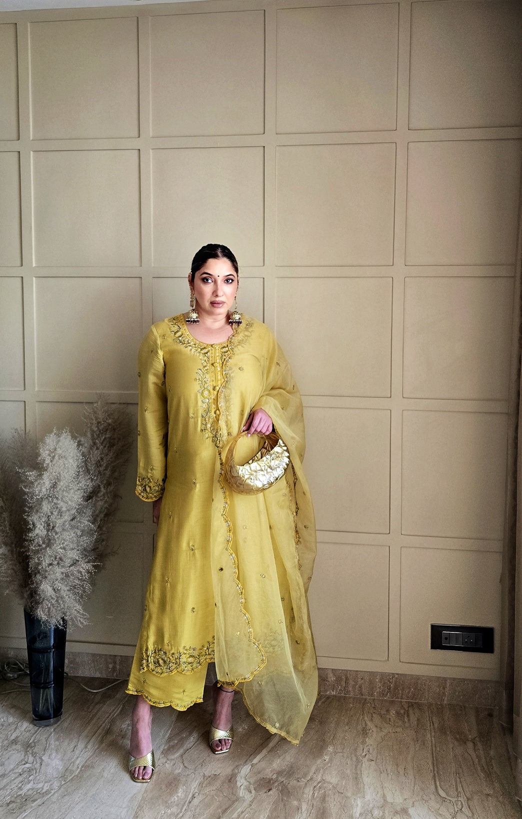 Shonima Kaul in ANYA -  Yellow Chanderi Suit Set