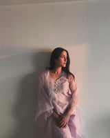Arushi Sharma in Kesar - Lavender Embroidered Suit Set.