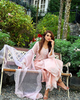 Arushi Nishank in Kamal - Peach Chanderi Embroidered Suit Set.