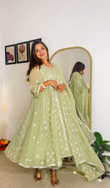 Hema Pandey in Chamak - Green Organza Anarkali Set.