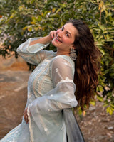 Shivaleeka Oberoi in Gulbahar - Mint Green Embroidered Suit Set
