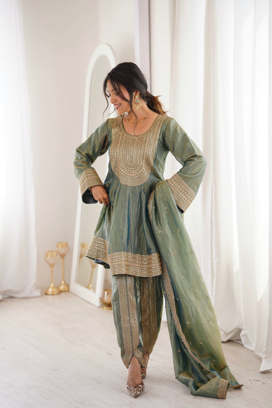 Arti Chauhan in ZIA - Sage Blue Tissue-Organza Anarkali Set.