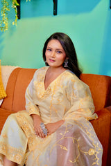 Manali Gandhi in TRISHNA - Lime Yellow Chanderi Suit Set