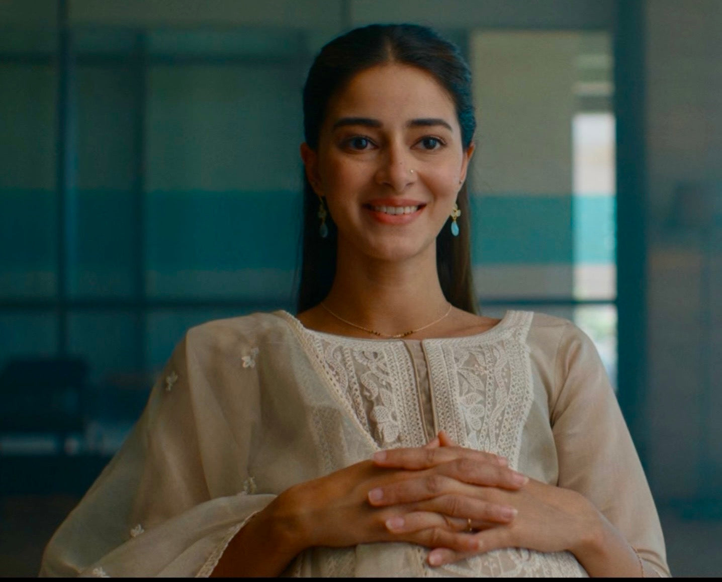 Ananya Pandey in Hazel Beige Chanderi Suit Set