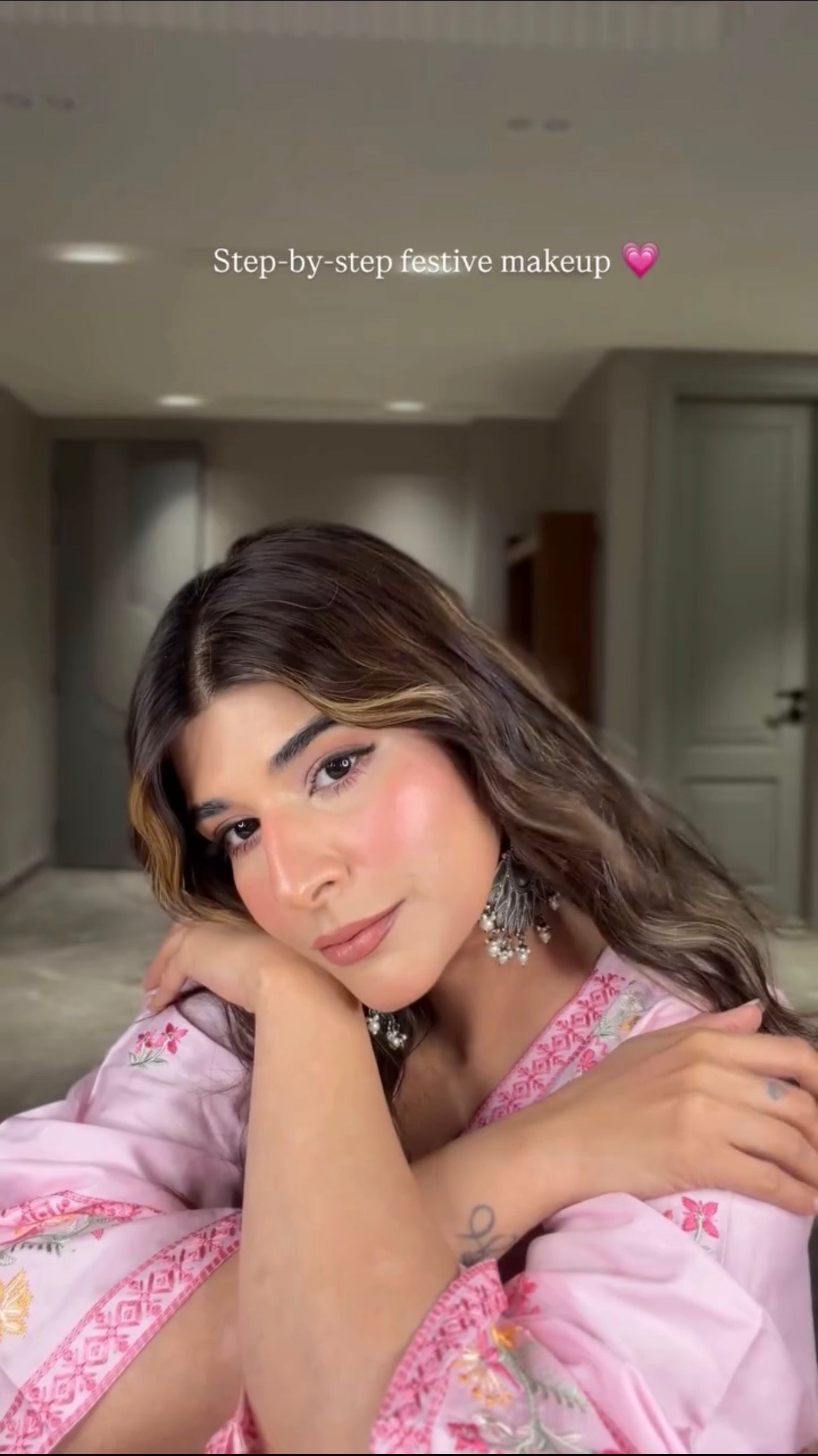 Deeksha Khurana in LUNE - Pink Embroidered Co-ord Set