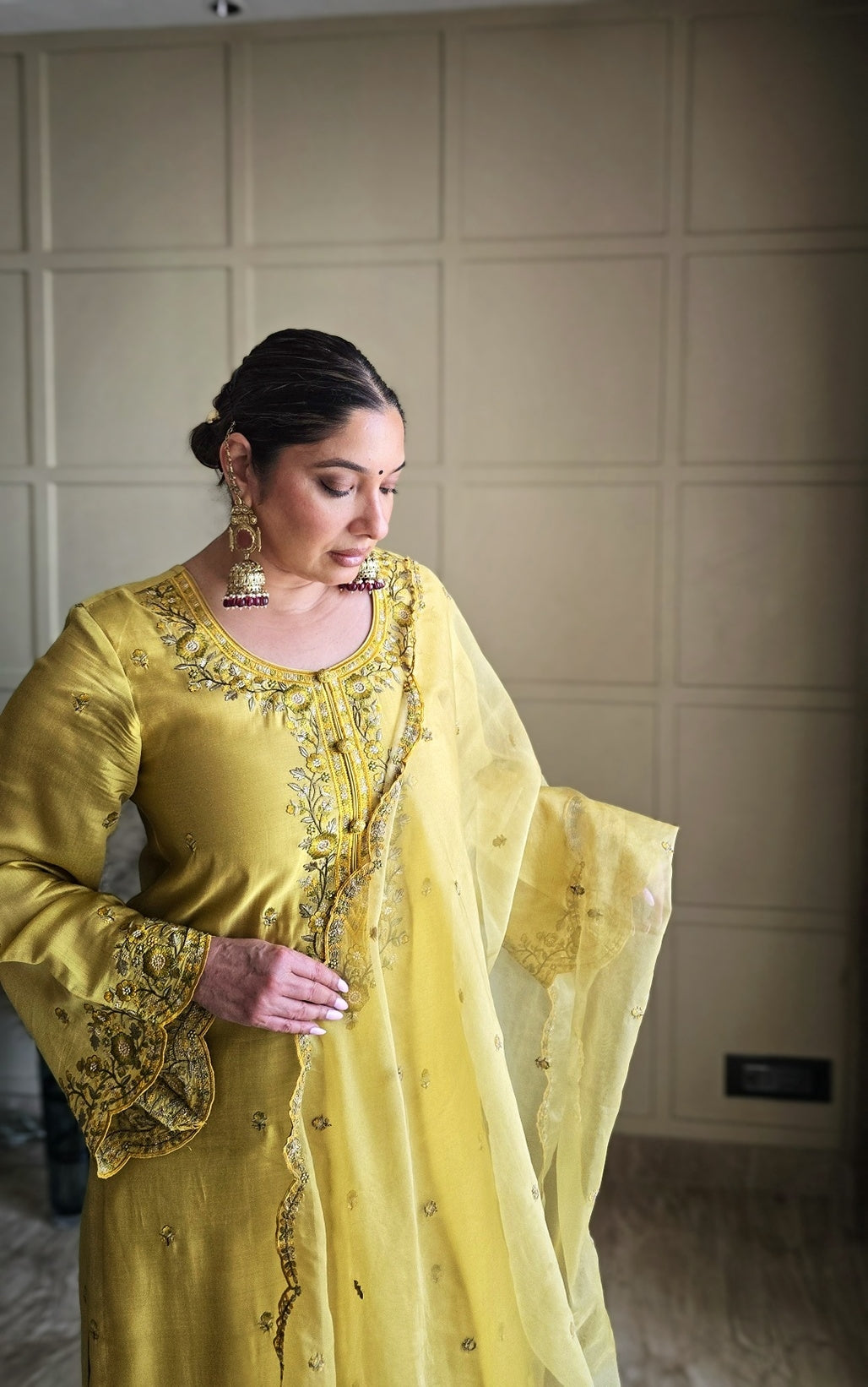 Shonima Kaul in ANYA -  Yellow Chanderi Suit Set
