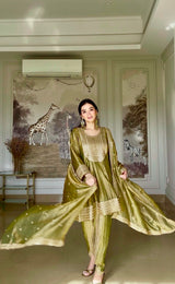 Evneet Kaur in ITRA - Olive Green Tissue-Organza Anarkali Set