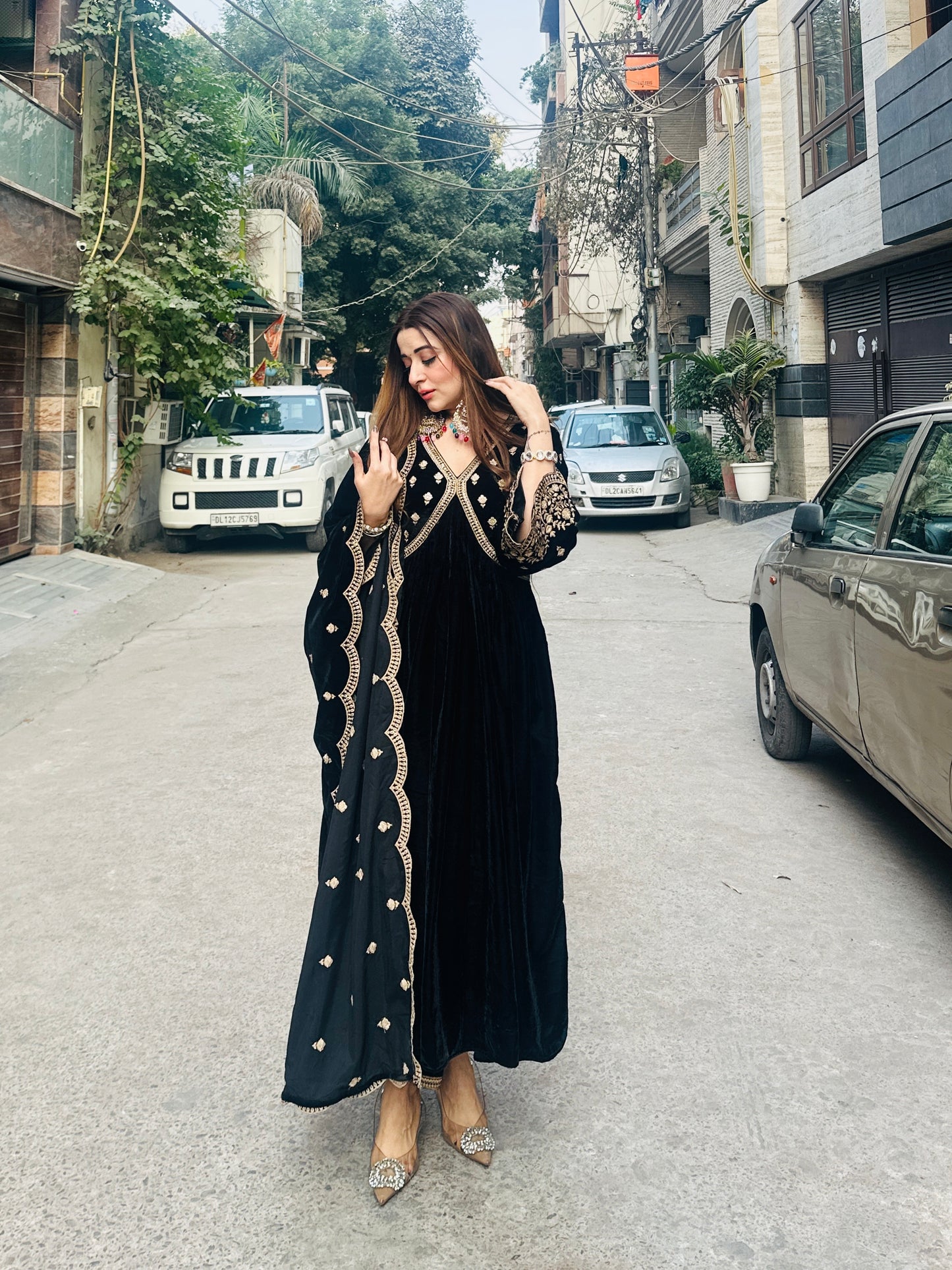 Guneet Kaur in MUKHDA - Velvet Black Anarkali Set