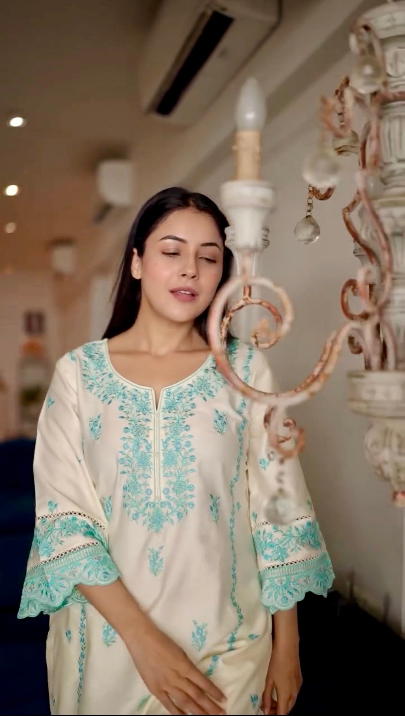 Shehnaaz Gill in AERIS - Ivory Embroidered Co-ord Set