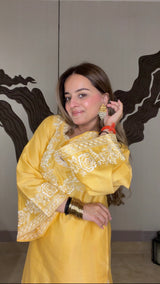 Meera Sachdeva in SORA - Yellow Embroidered Cotton Co-ord Set.
