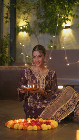 Shreya Lakhani in IRA - Purple Organza A-line Suit Set