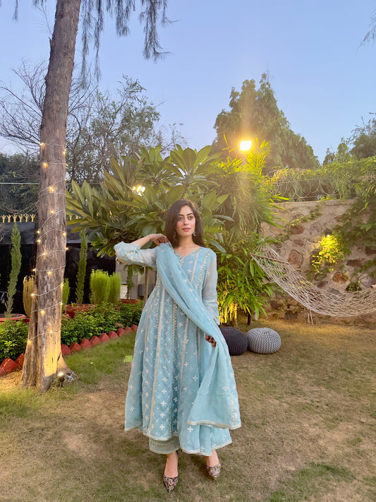 Nikita Chawla in Jashan - Blue Organza Anarkali Set.