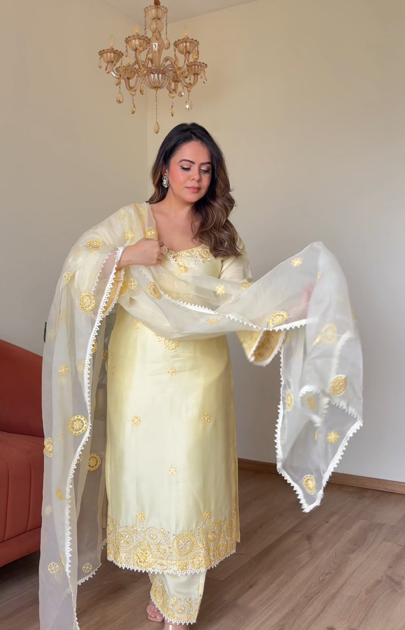 POOJA (@thefashionchauvinst) SAMIYA - Lime Yellow Chanderi Suit Set