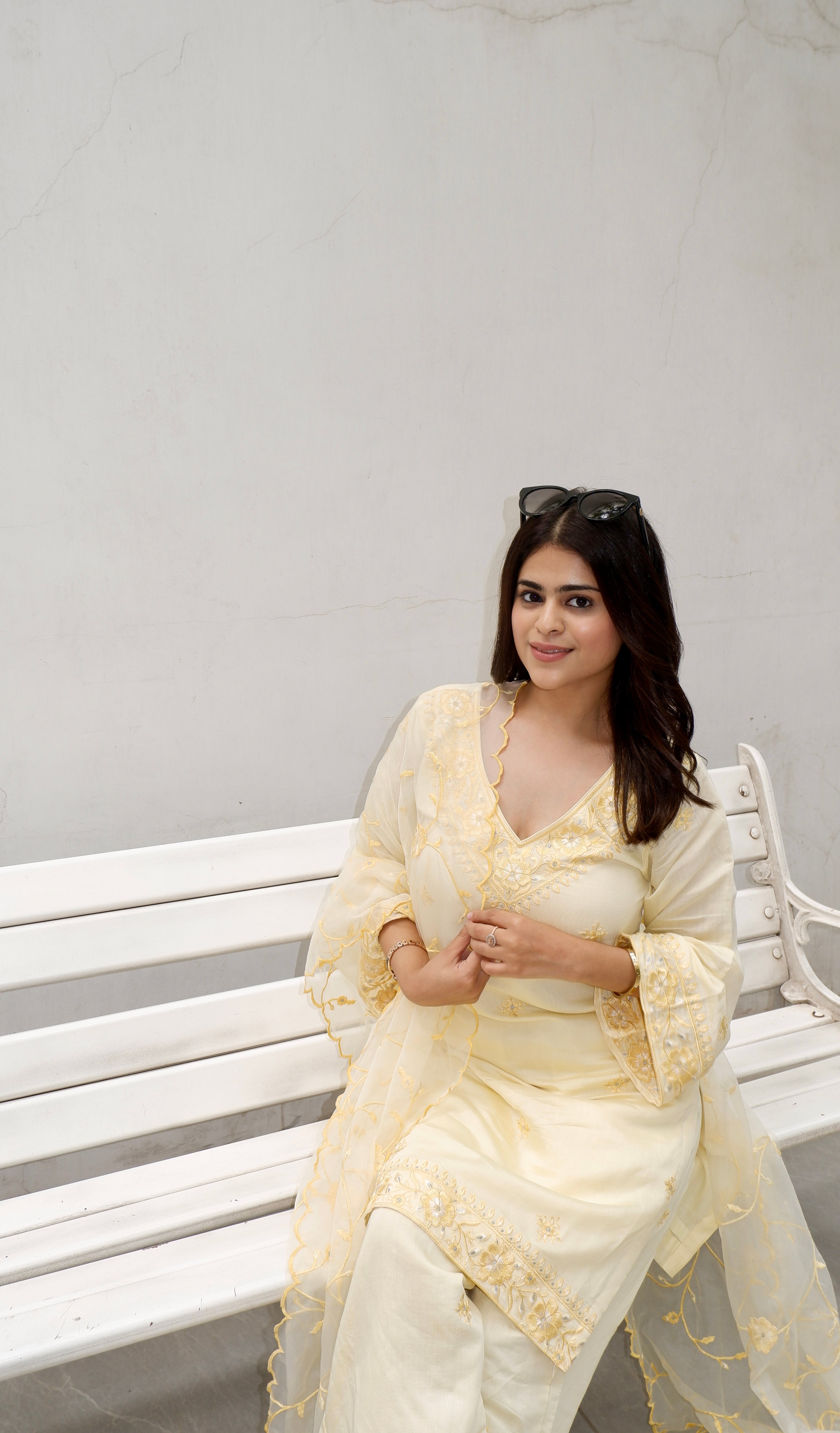 Shivangi Kholi in TRISHNA - Lime Yellow Chanderi Suit Set