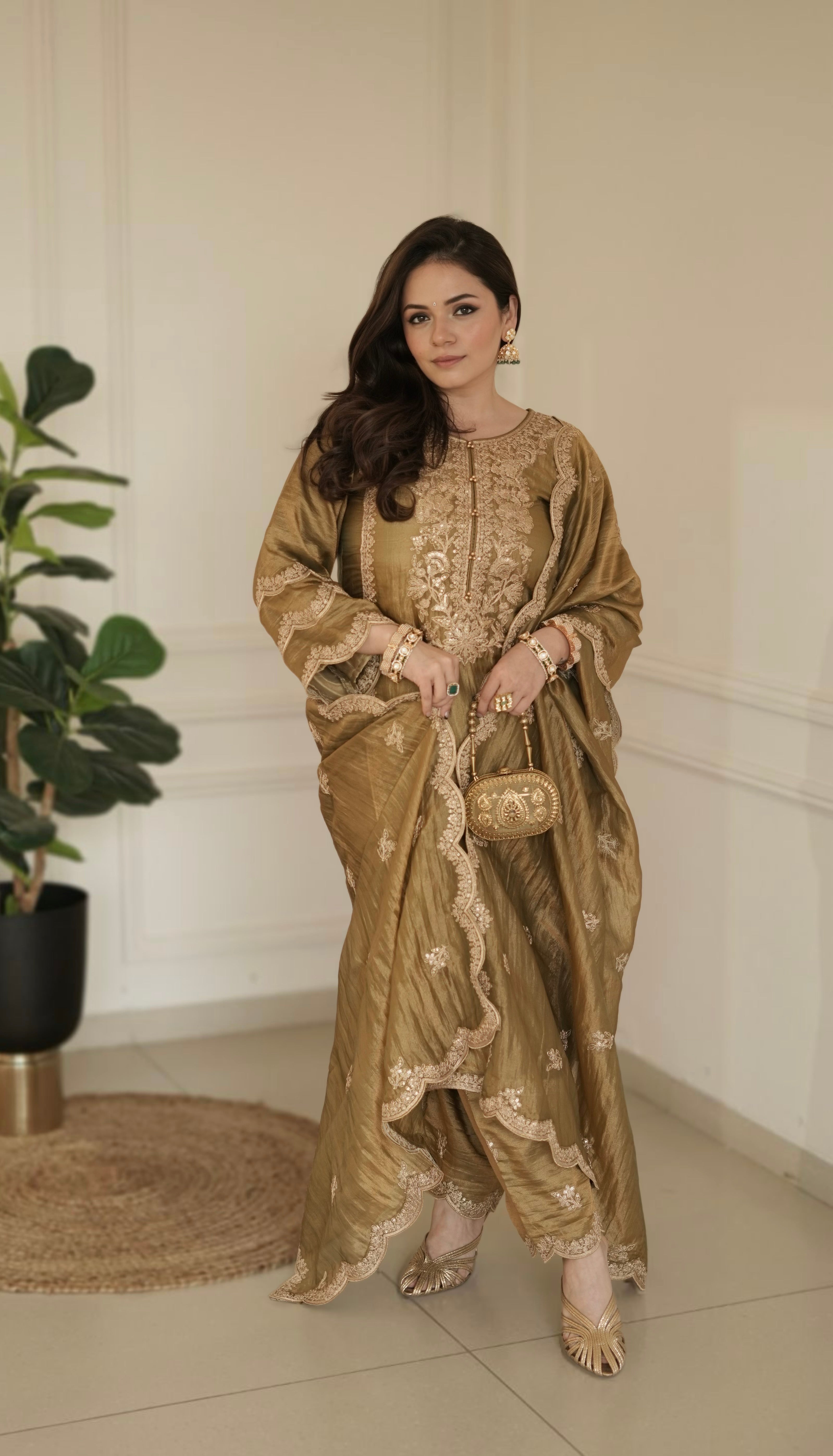 Heena Somani in ZOYA - Olive green Tissue-Organza Suit Set
