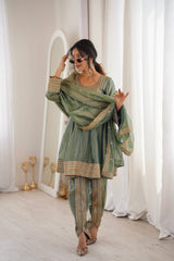 Arti Chauhan in ZIA - Sage Blue Tissue-Organza Anarkali Set.
