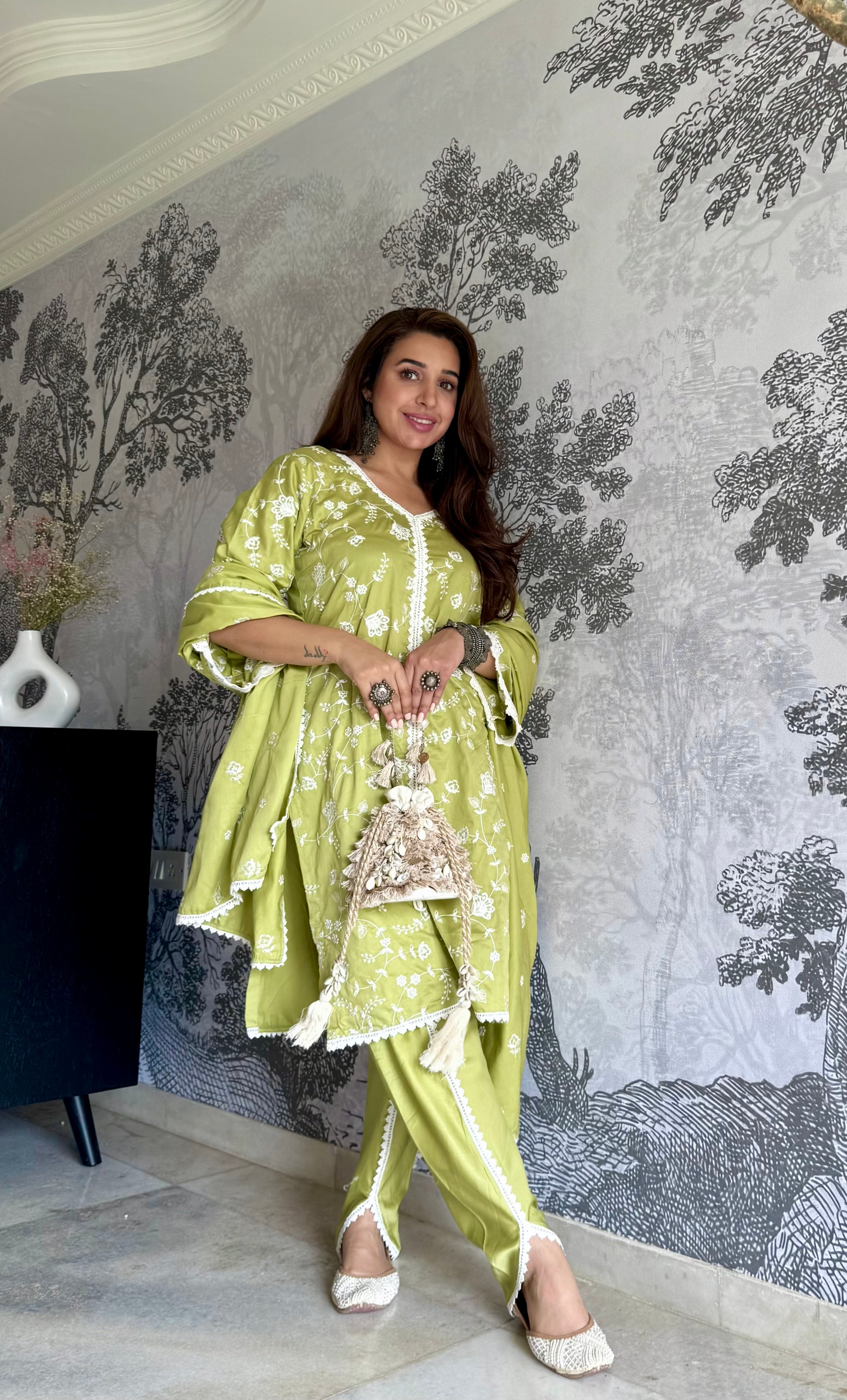 Silkeena Kaur in PRAKRITI - Green Cotton Suit Set