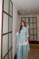 Meher Taluja in Chandani - Blue Organza Sharara Set.