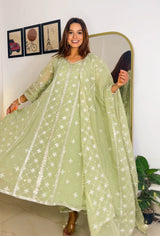 Hema Pandey in Chamak - Green Organza Anarkali Set.