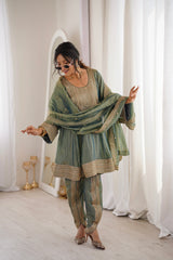 Arti Chauhan in ZIA - Sage Blue Tissue-Organza Anarkali Set.