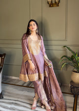 Jannat Khurana in ZAREEN - Antique Mauve Tissue-Organza Anarkali Set.