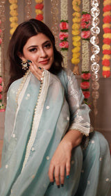 Saloni Sehra in Chandani - Blue Organza Sharara Set.