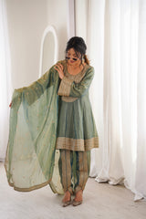 Arti Chauhan in ZIA - Sage Blue Tissue-Organza Anarkali Set.