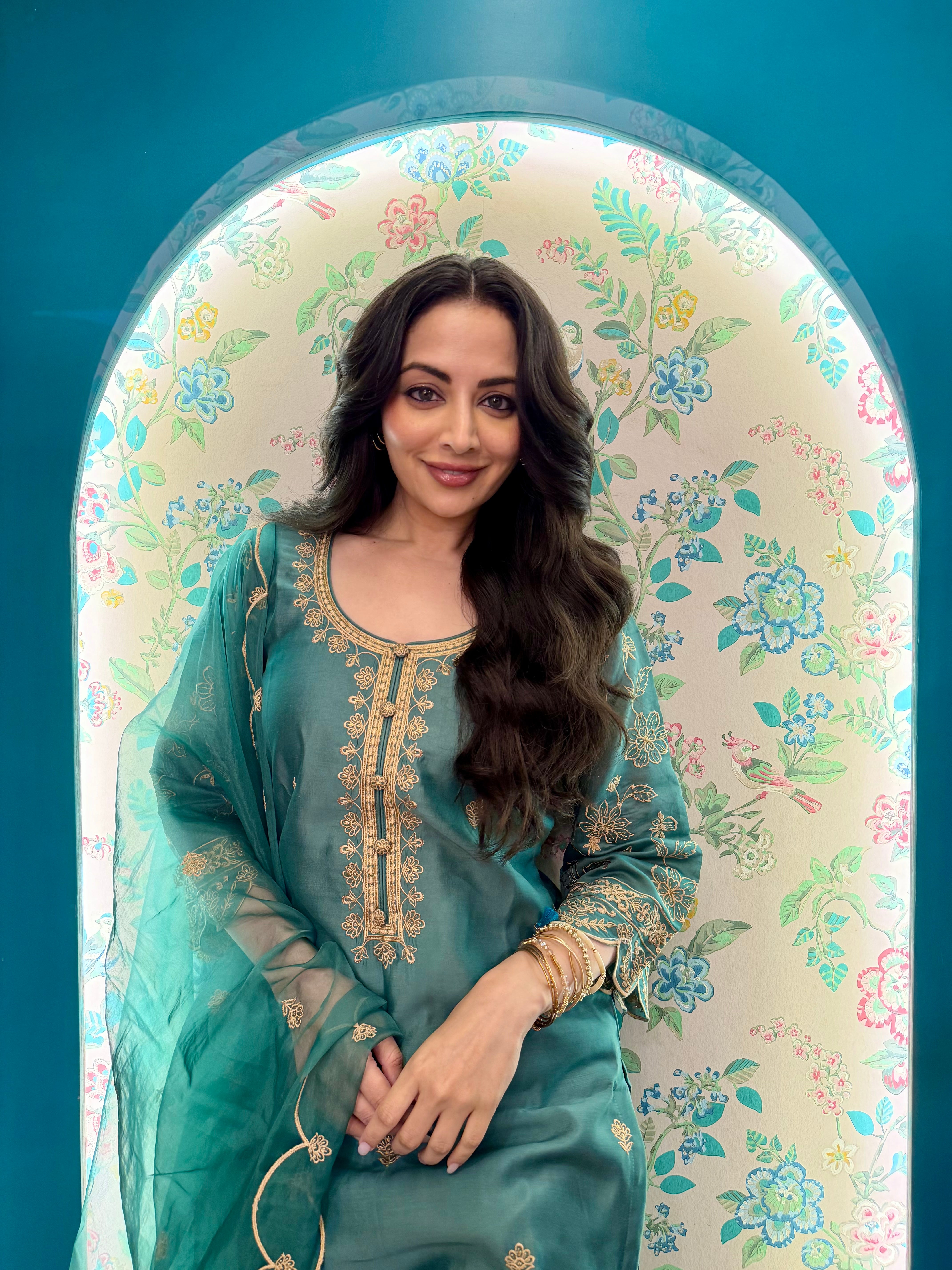 Zoya Afroz in AMEERA - Emerald Green Chanderi Suit Set