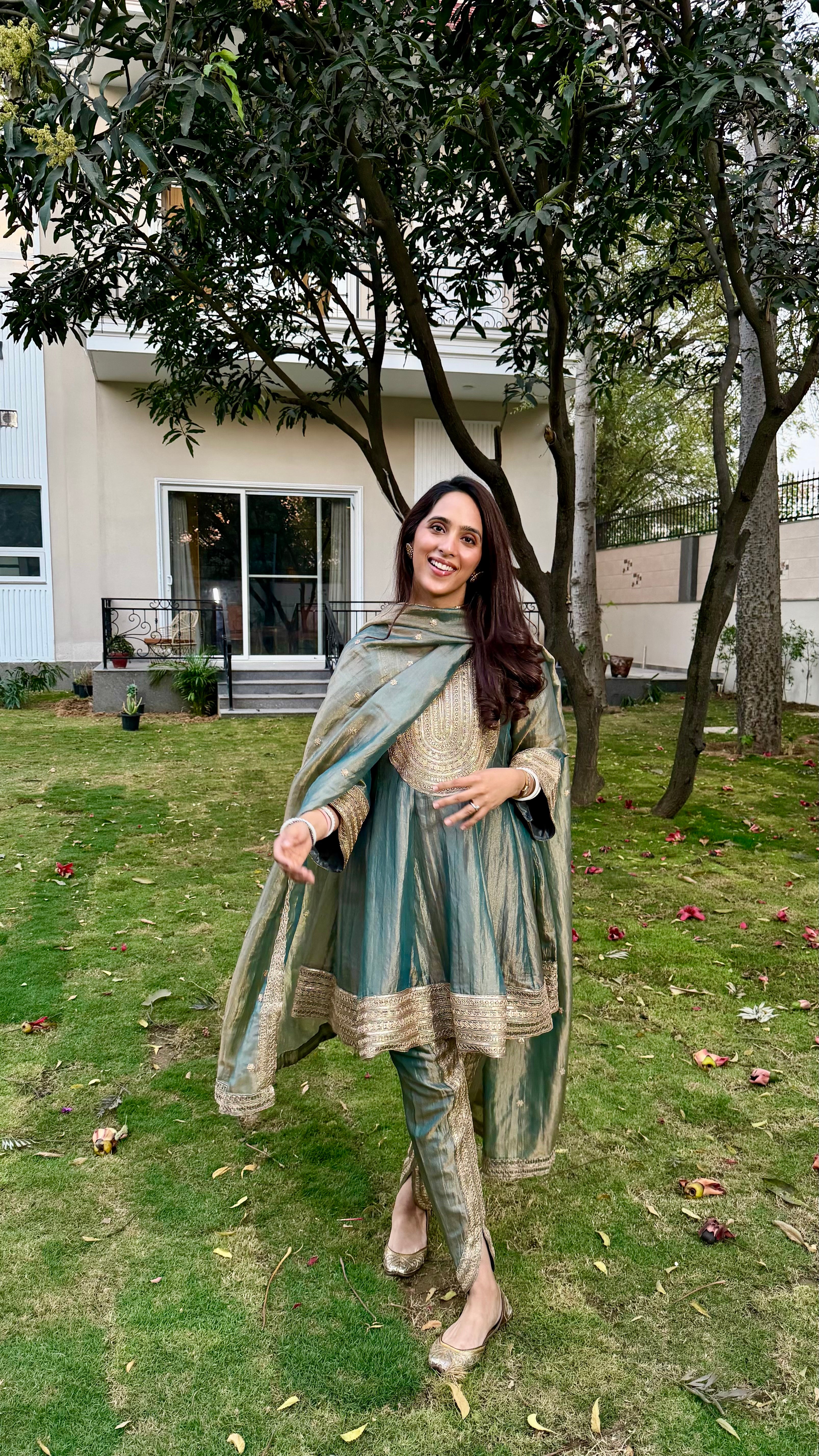 Dr. Taniya Bakshi in ZIA - Sage Blue Tissue-Organza Anarkali Set
