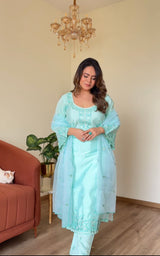 POOJA (@thefashionchauvinst) in ROSHINI - Sea Green Chanderi Suit Set