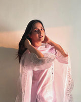 Arushi Sharma in Kesar - Lavender Embroidered Suit Set.