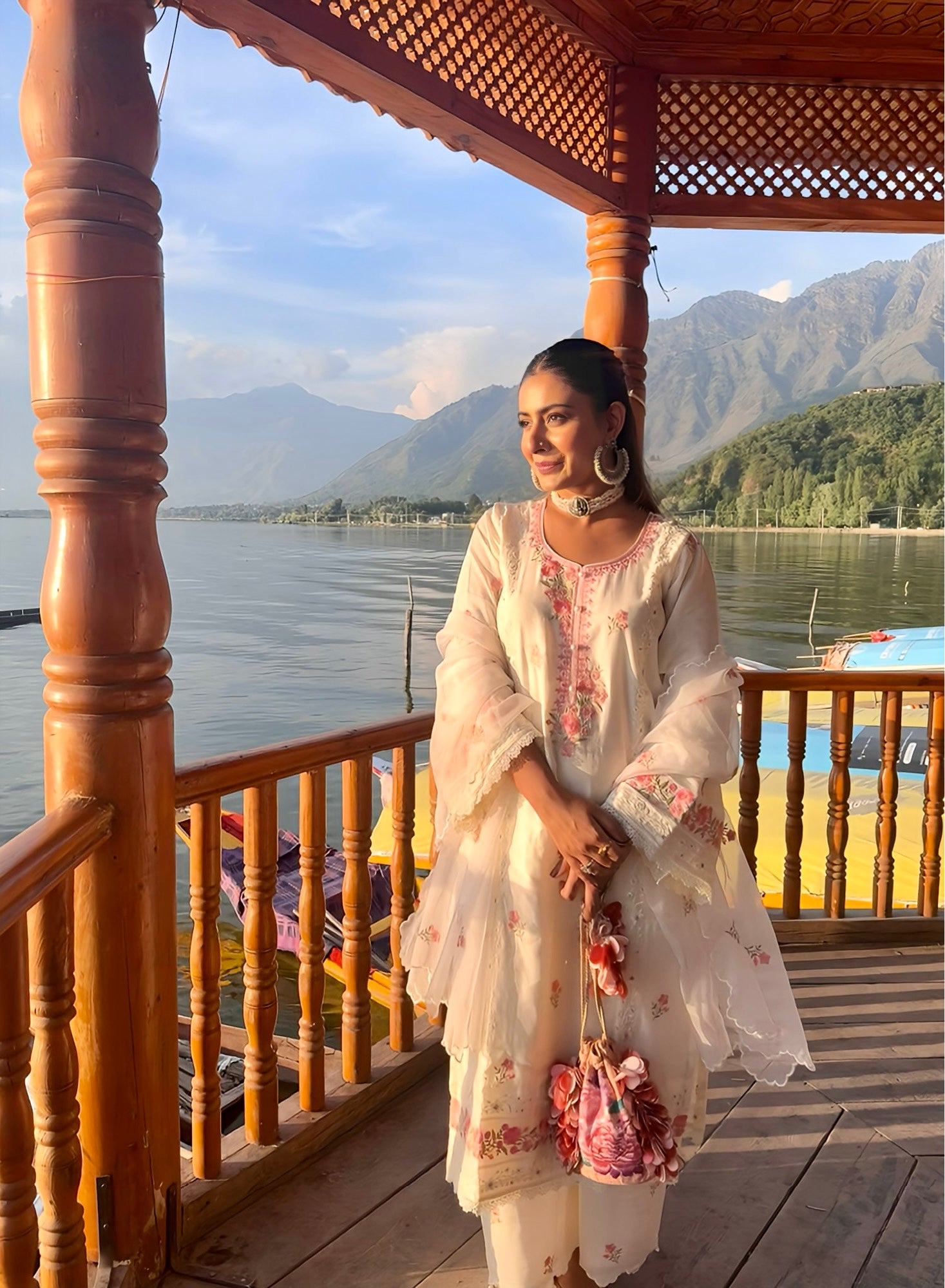 Shivangini Singh Rathore in Nalini - Ivory White Chanderi Embroidered Suit Set.