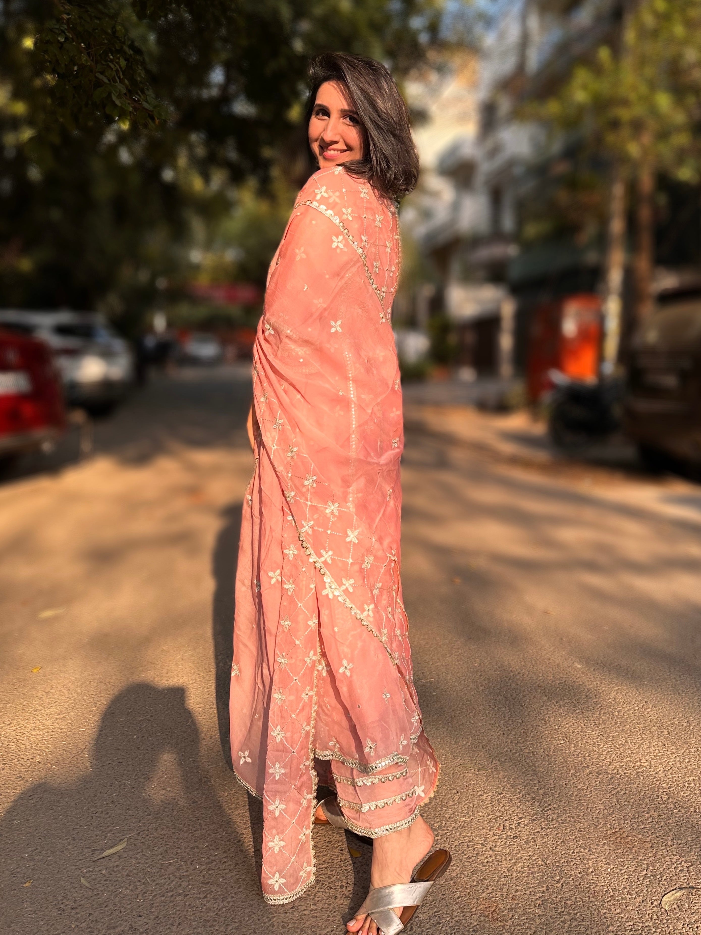 Kriti Vij in Sitara - Pink Organza Anarkali Set.