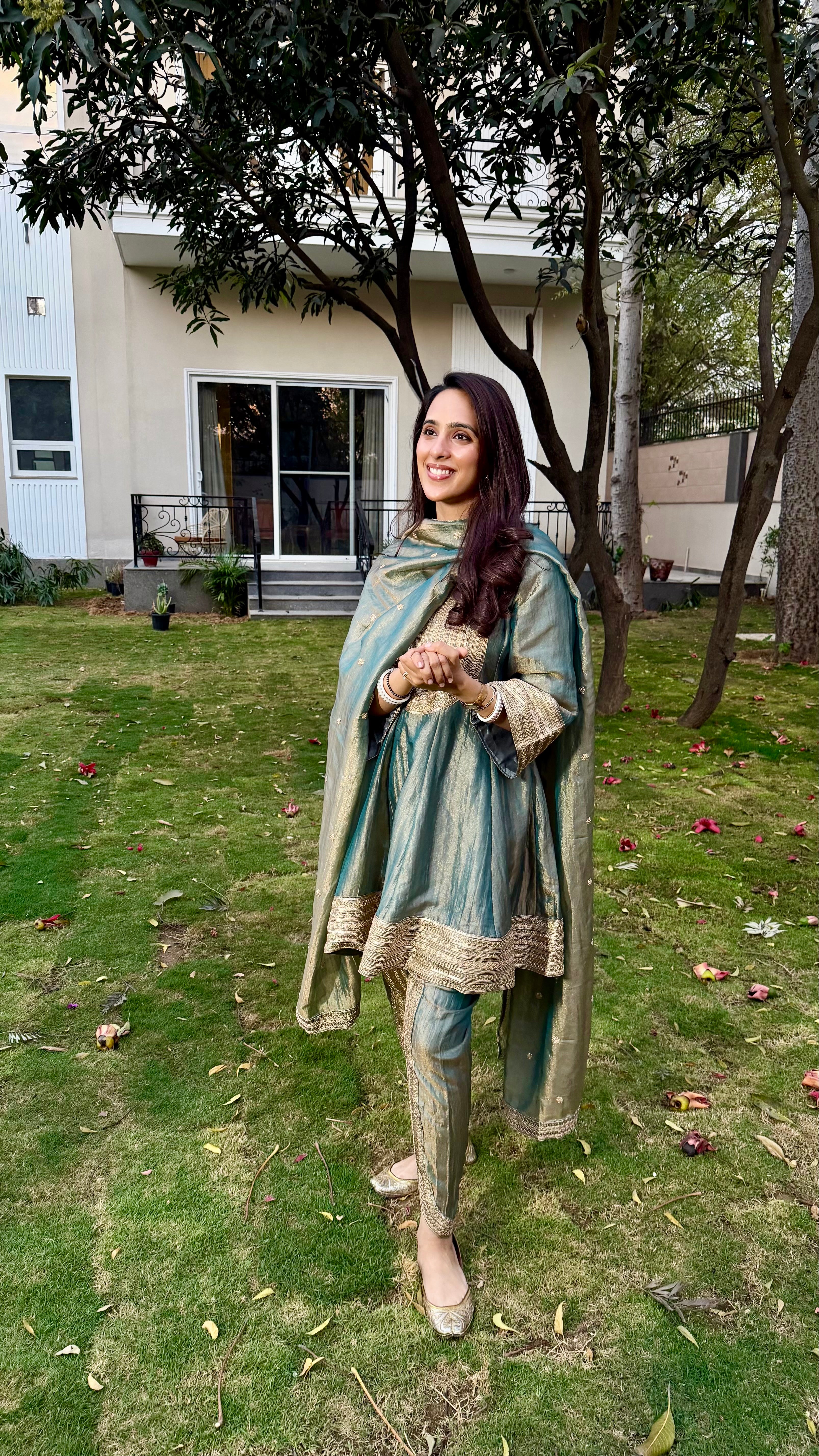 Dr. Taniya Bakshi in ZIA - Sage Blue Tissue-Organza Anarkali Set