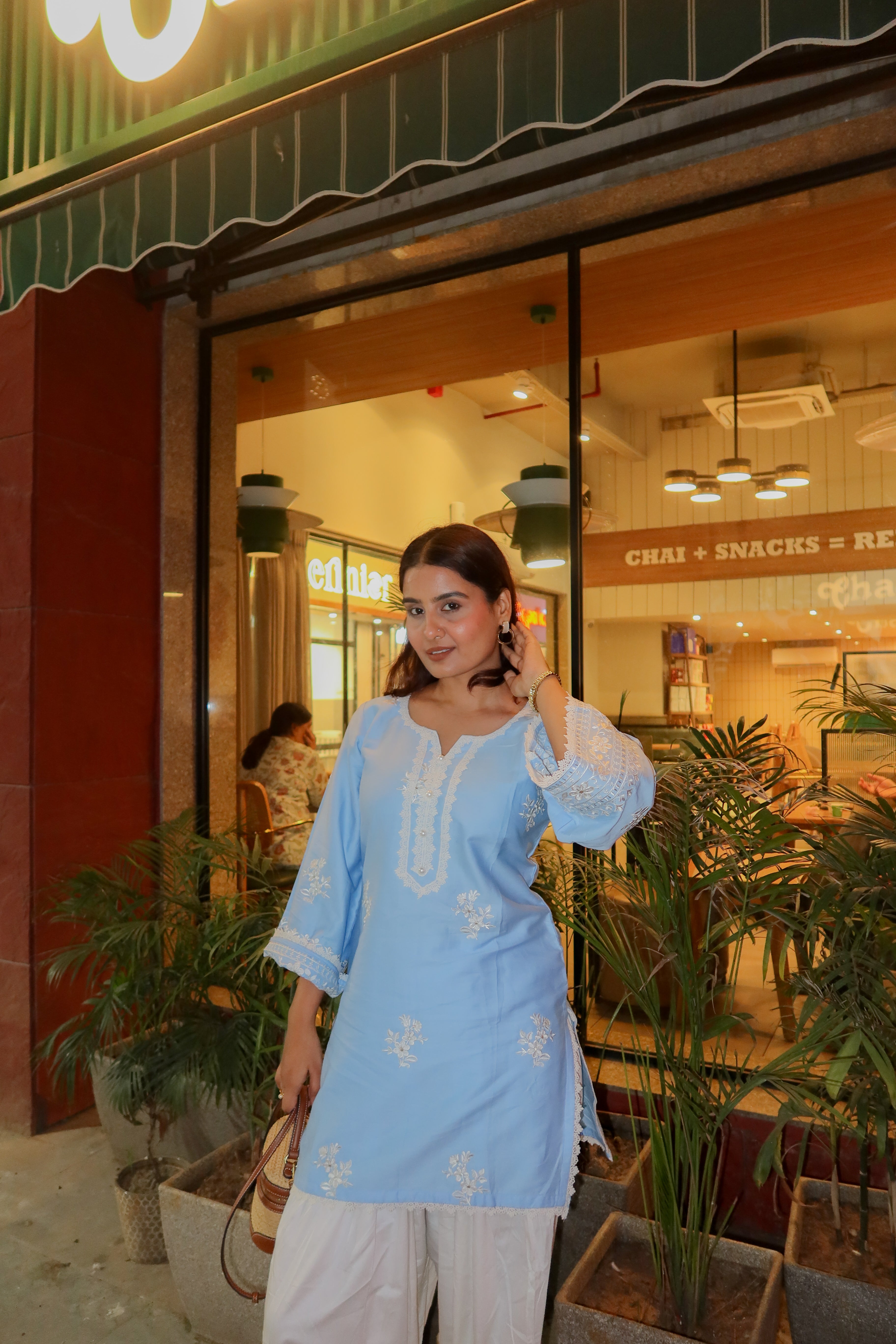 Piyanka Pareek in AURE - Blue Embroidered Co-ord Set