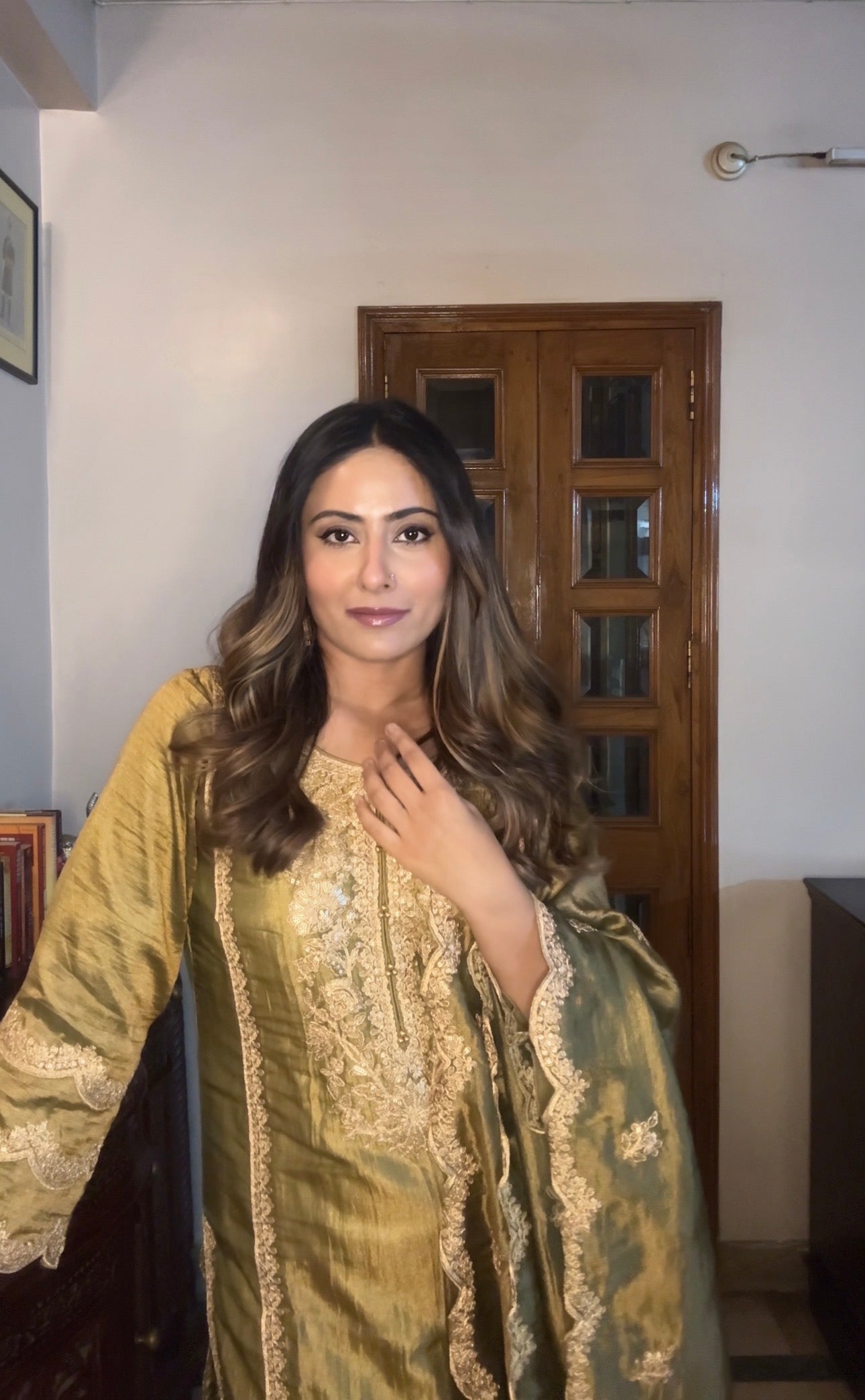 Shivangini Singh Rathore in ZOYA - Olive green Tissue-Organza Suit Set
