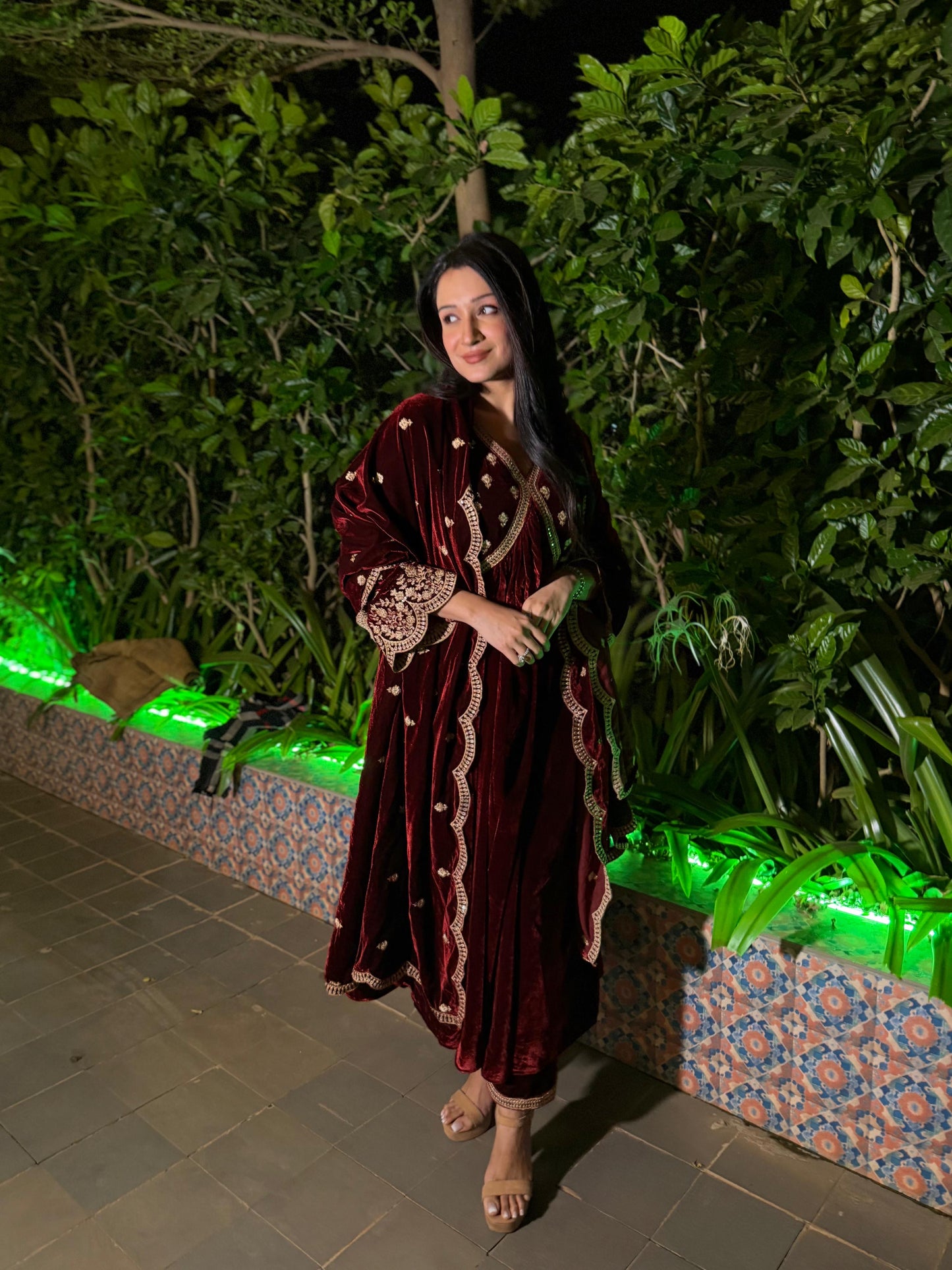 Shefali Bagga in ANTARA - Velvet Maroon Anarkali Set