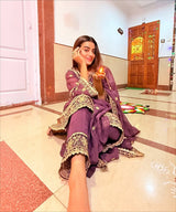 Akshara Singh in IRA - Purple Organza A-line Suit Set