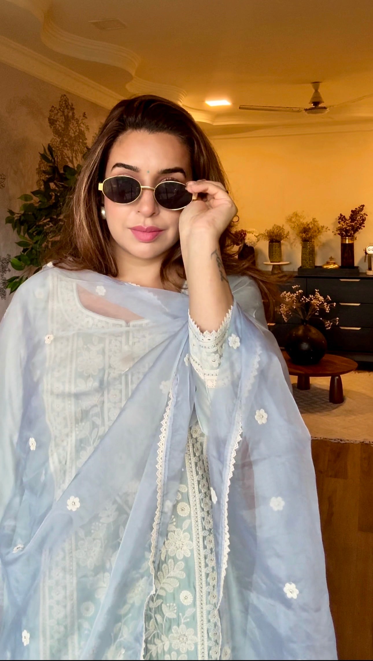 Silkeena Kaur in ALIRA - Ice Blue Chanderi Suit Set