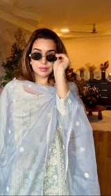 Silkeena Kaur in ALIRA - Ice Blue Chanderi Suit Set